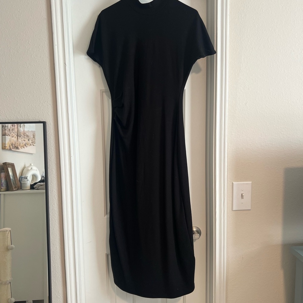 Zara Black Mandarin Collar Midi Dress